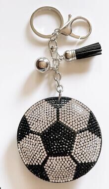 Rhinestone Soccer Keyring Keychain